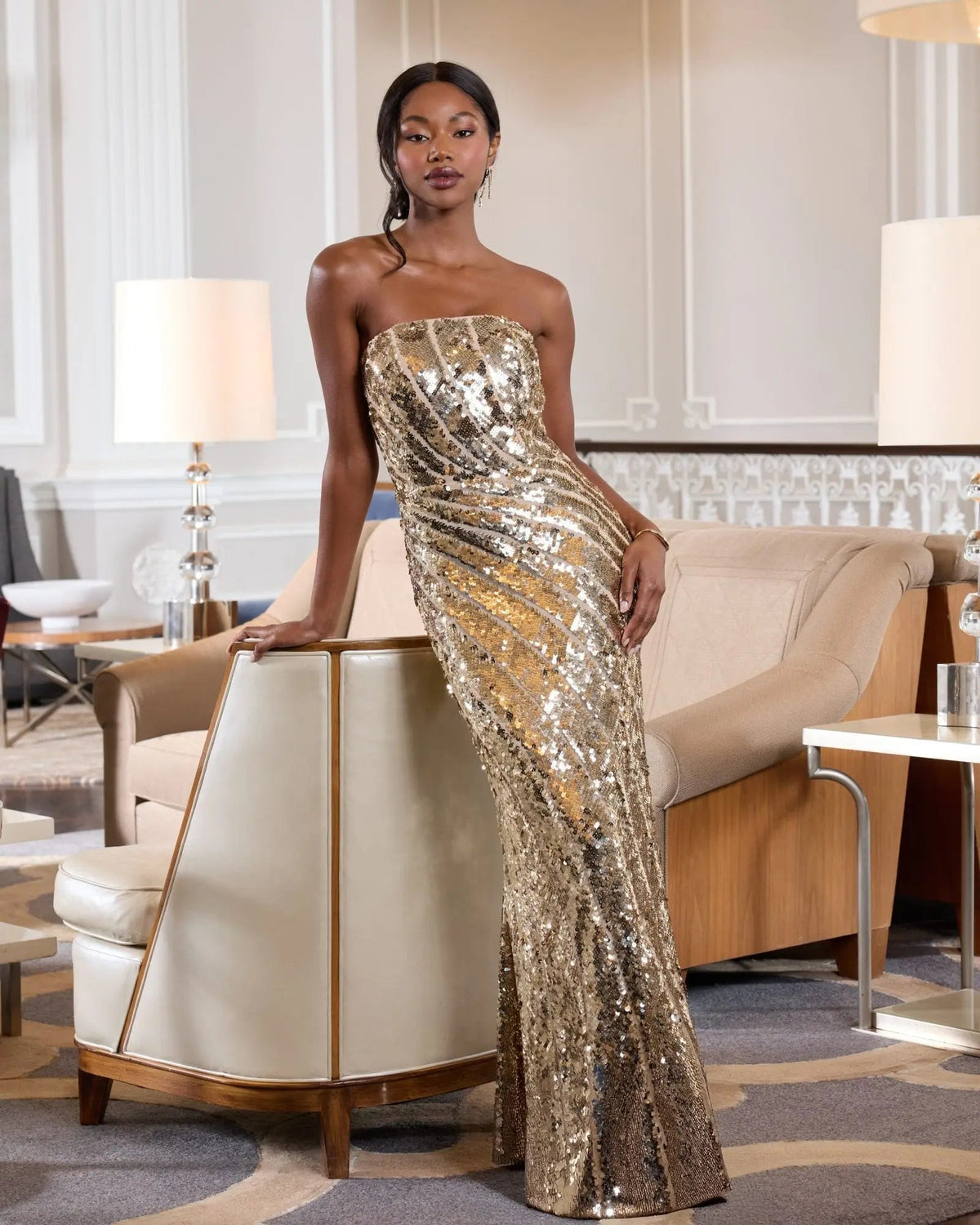 Gold Strapless Sequin Trumpet Gown