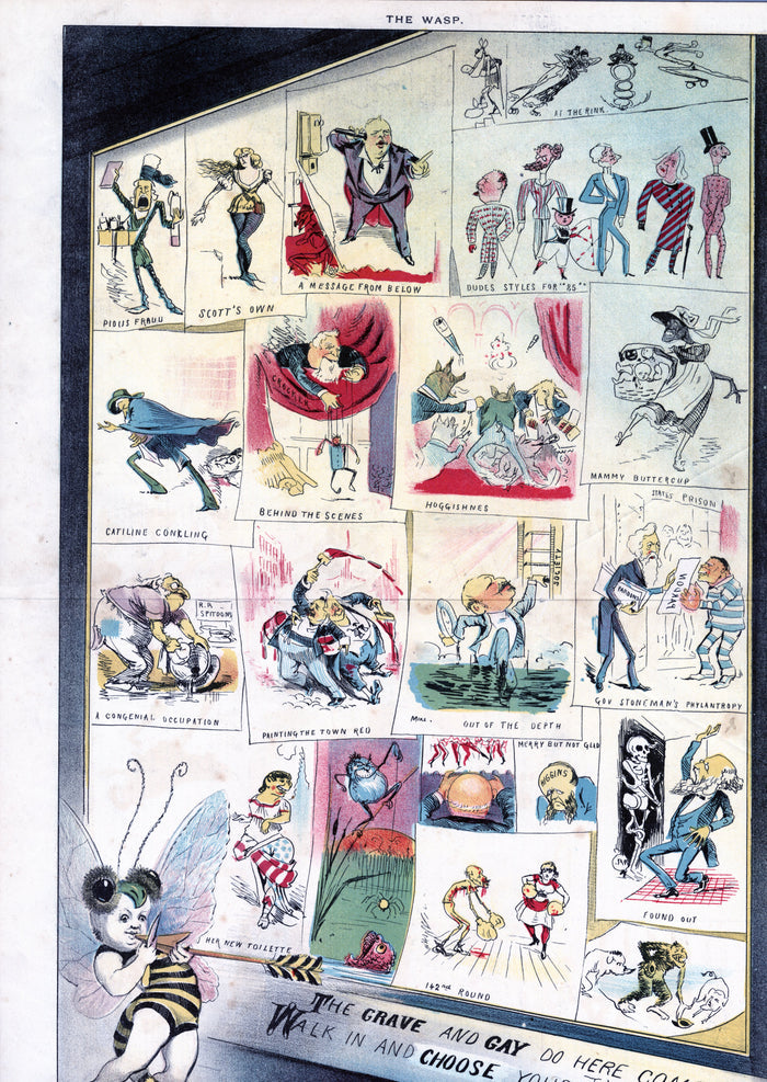 1885 Antique, Original WASP MAGAZINE VALENTINE'S DAY Two Page Satirical Print