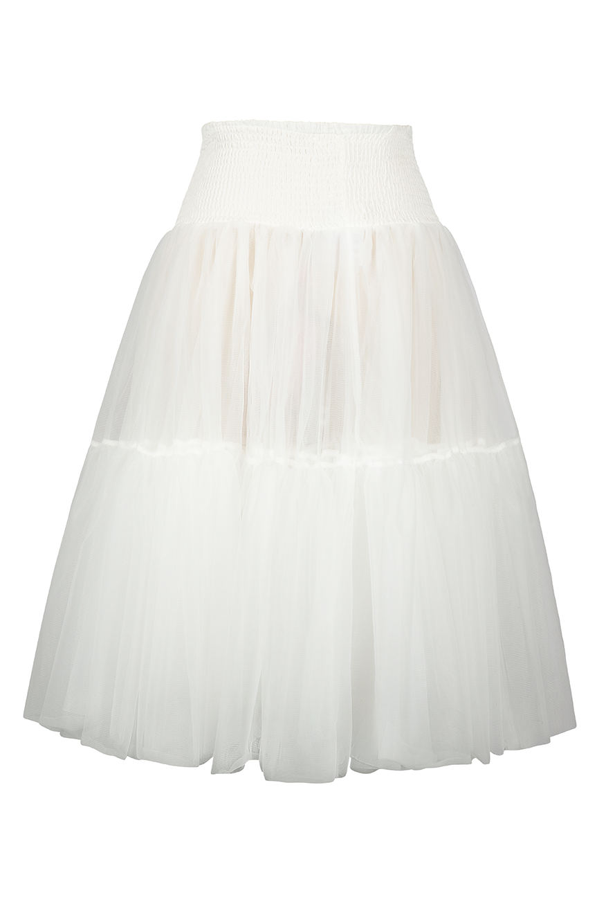 Tea Length Shirred Petticoat (White)