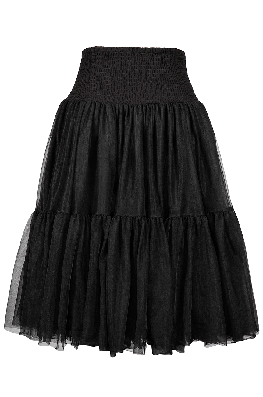 Tea Length Shirred Petticoat (Black)