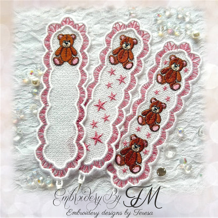 Bookmark with bears and stars/ three variations/5x7 hoop