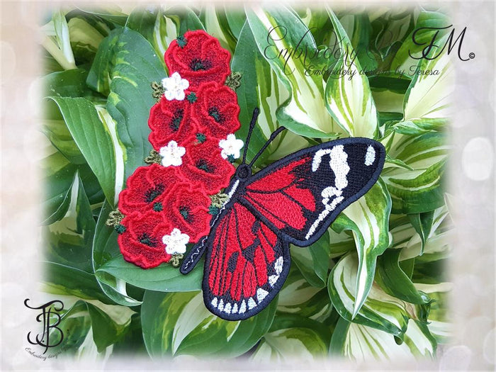 Butterfly with poppies / 5x7 hoop