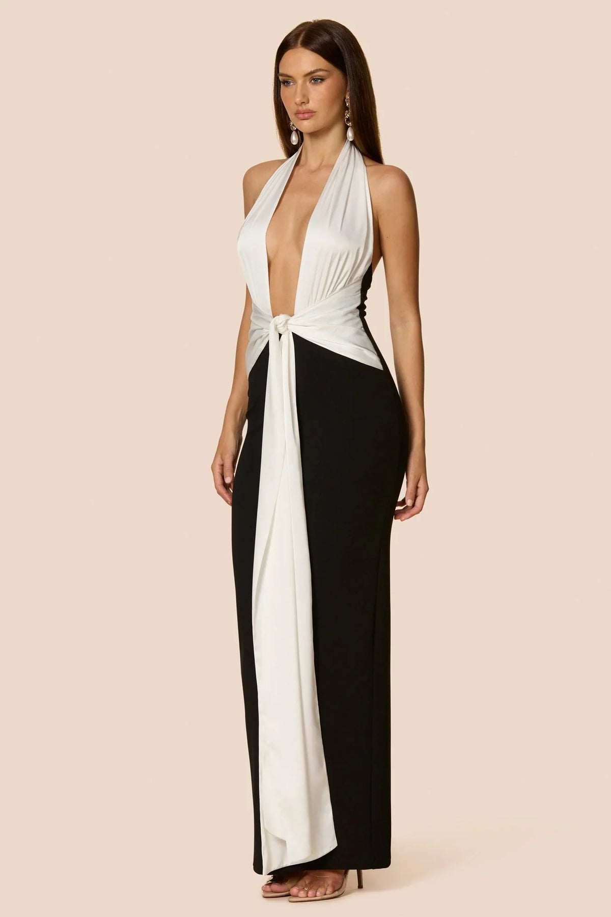 Nookie Chiara Halter Gown - Black/White