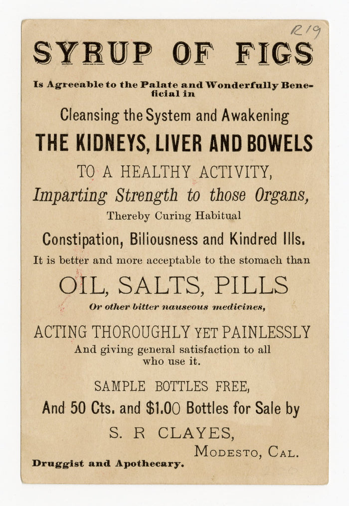 Victorian Syrup of Figs, Quack Medicine Trade Card || Cooks with Basket