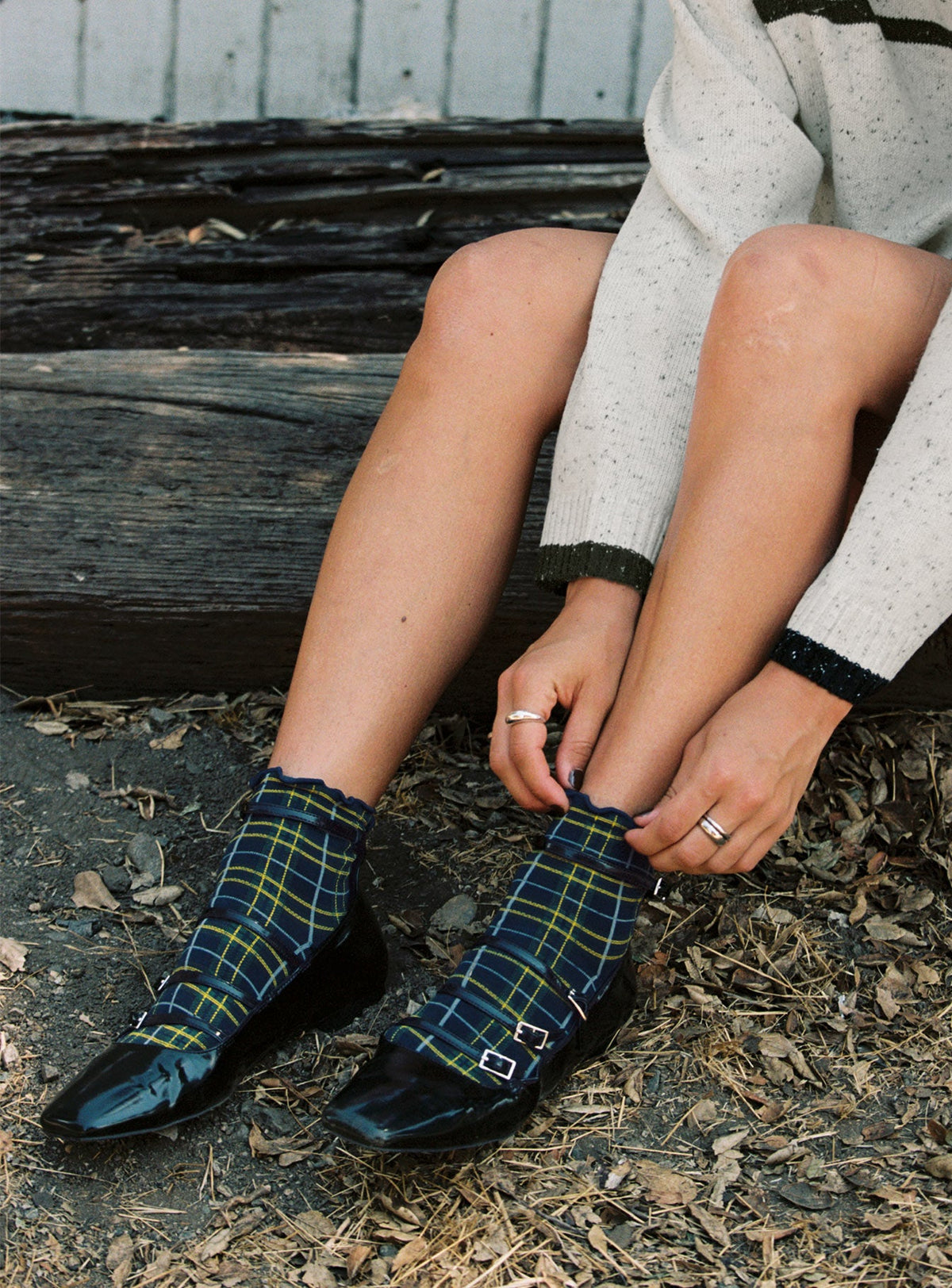 Zaylenna Frill Socks Navy Check