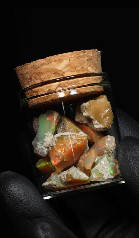 10g  Rough Ethiopian Dark Jewelry Grade Welo Opal Jar