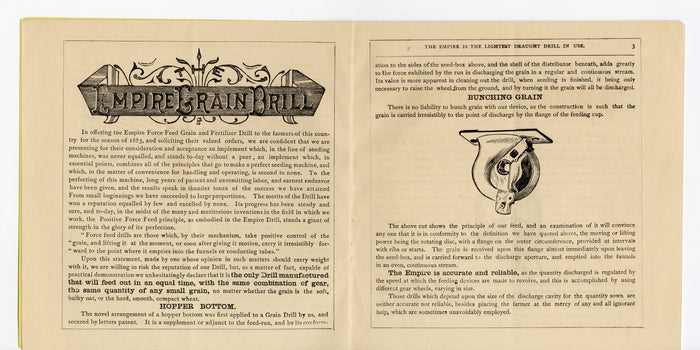 1883 EMPIRE DRILL for Grain, Farming and Fertilizing Promotional Booklet, Catalog