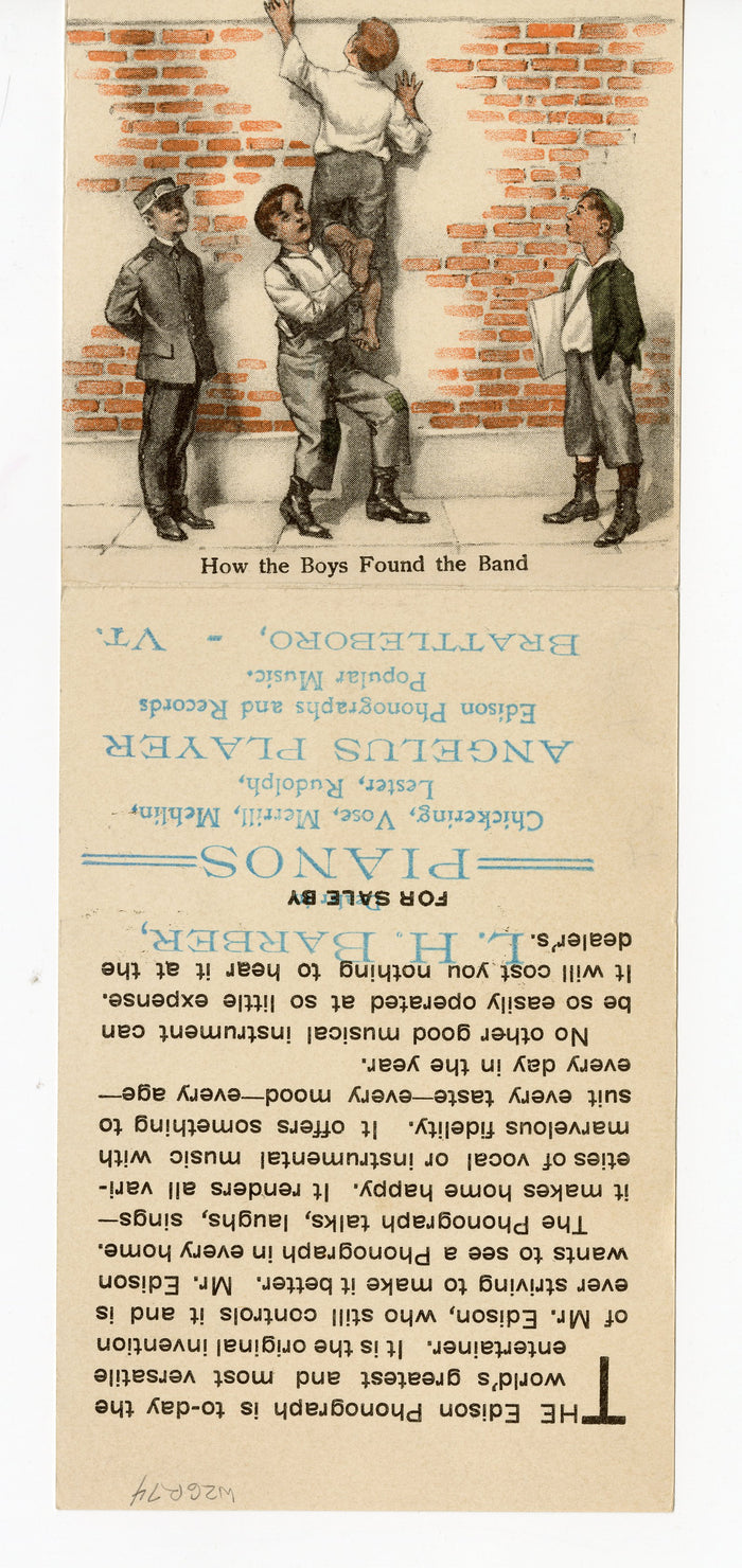 1910's EDISON PHONOGRAPH Paper Advertisement || 'How the Boys Found the Band'