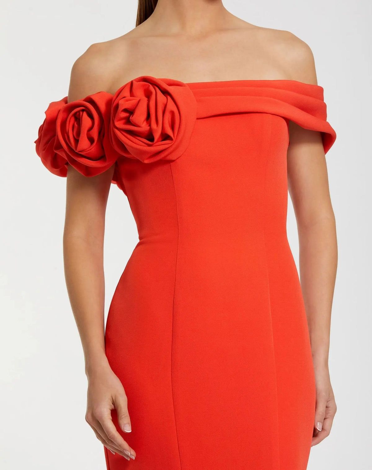 Orange Off The Shoulder Crepe Mermaid Gown
