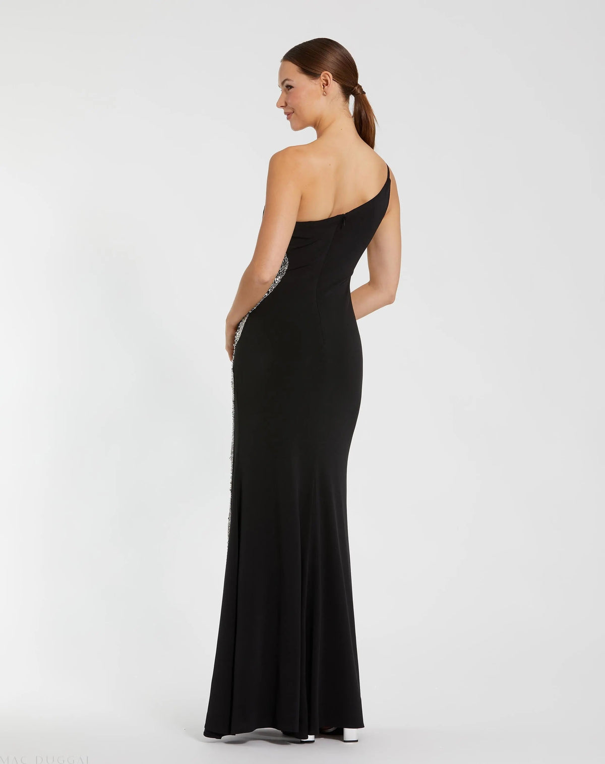 Black Jersey Trumpet Gown with Embellished Cut-Outs