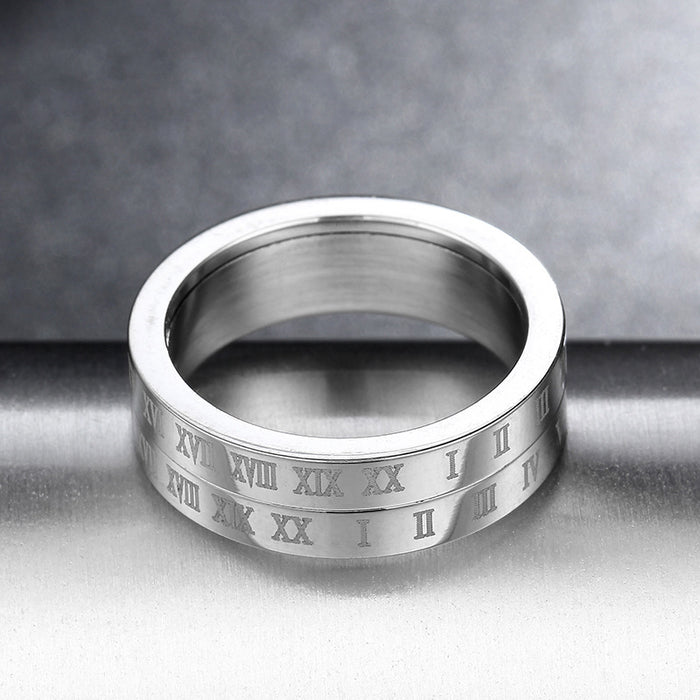6mm Vintage Anxiety Turnable Roman Numeral Titanium Ring 🇨🇳