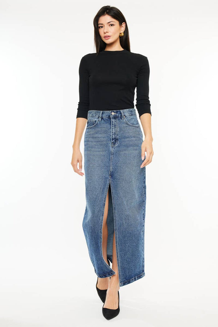 90'S DENIM MAXI SKIRT-KC7868M: MEDIUM / L