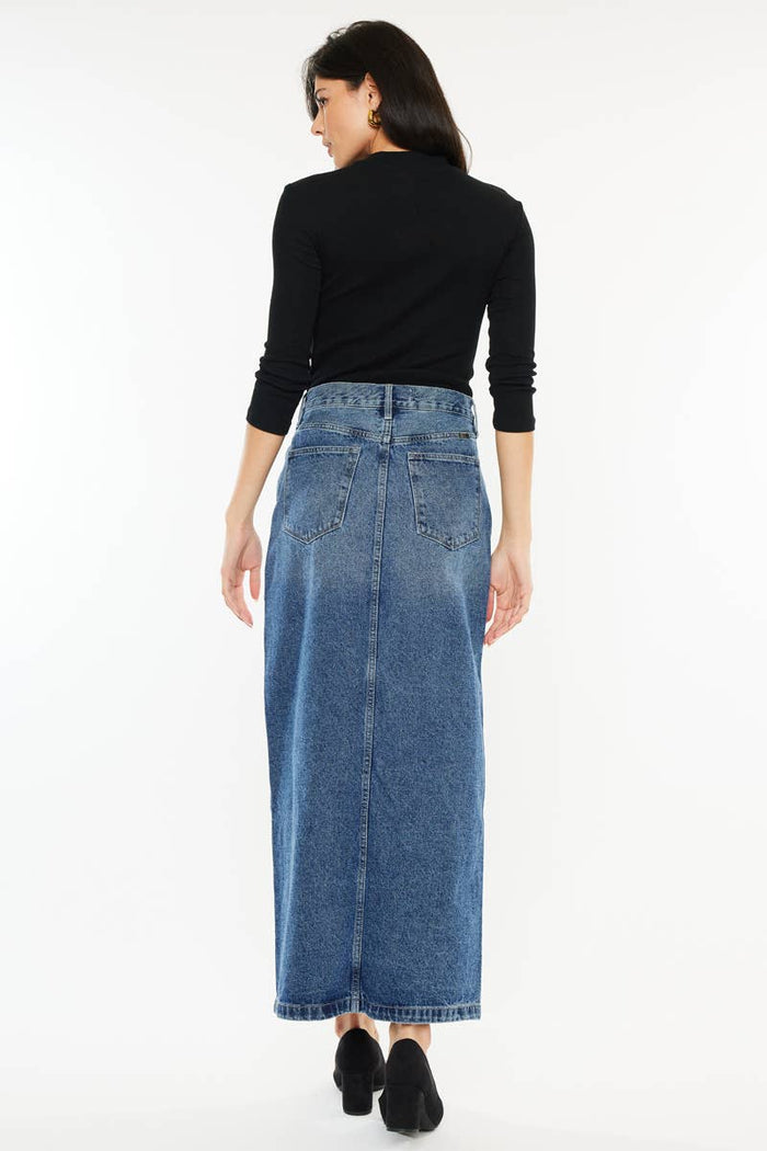 90'S DENIM MAXI SKIRT-KC7868M: MEDIUM / L