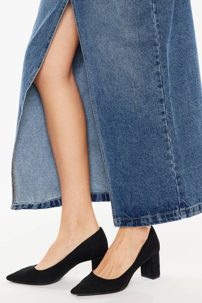 90'S DENIM MAXI SKIRT-KC7868M: MEDIUM / L