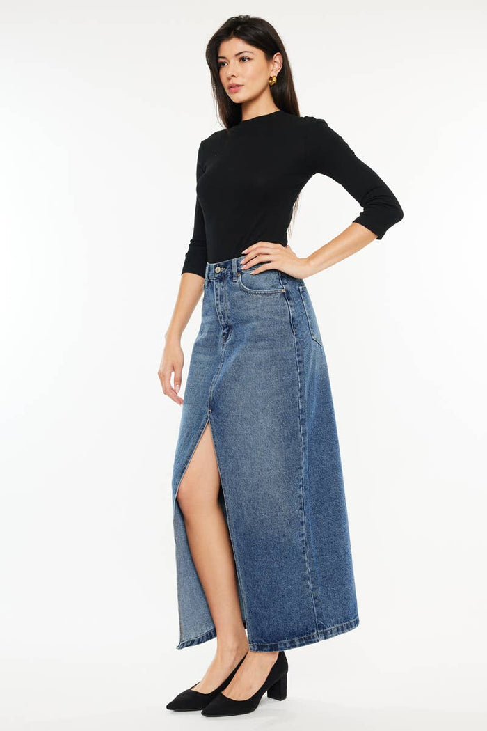 90'S DENIM MAXI SKIRT-KC7868M: MEDIUM / M