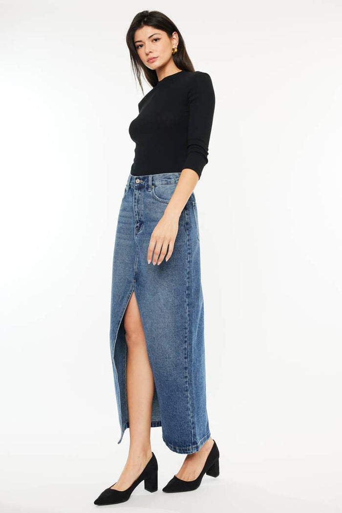 90'S DENIM MAXI SKIRT-KC7868M: MEDIUM / S