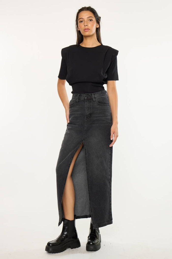 90’S MAXI SKIRT-KC7868BK: BLACK / L