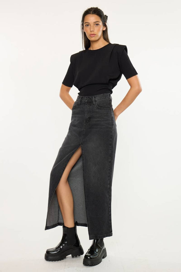 90’S MAXI SKIRT-KC7868BK: BLACK / L
