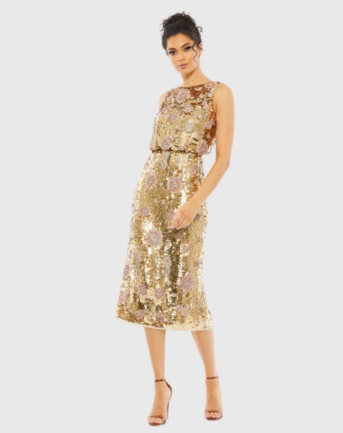 Gold Hand Beaded High Neck Midi Dress - FINAL SALE