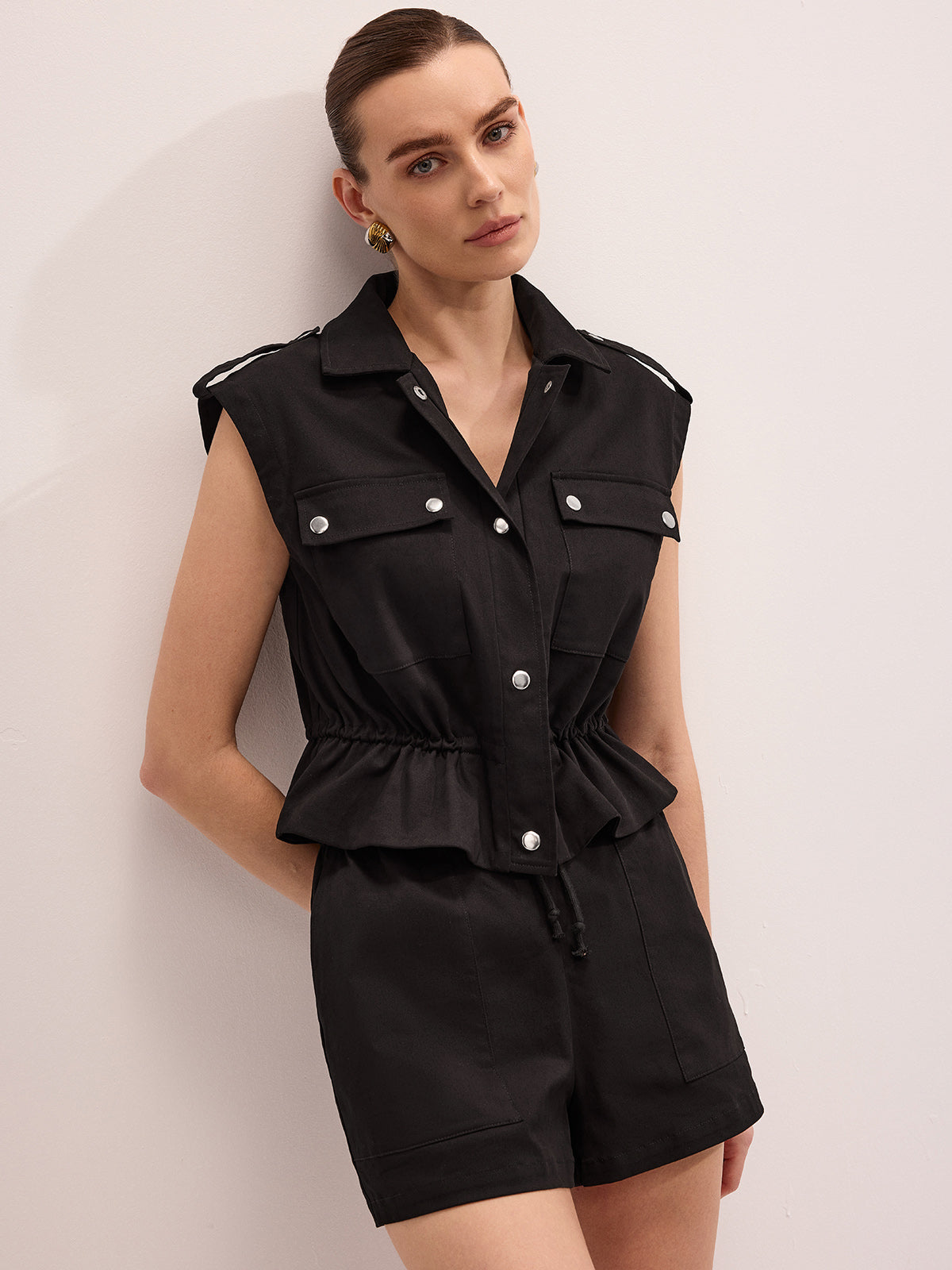 Cotton Blend Utility Vest & Shorts Set