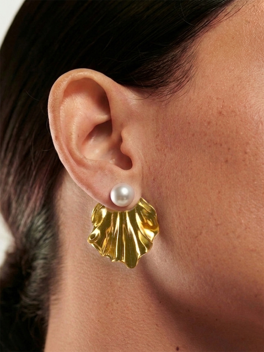 Pearl Shell Shaped Stud Earrings