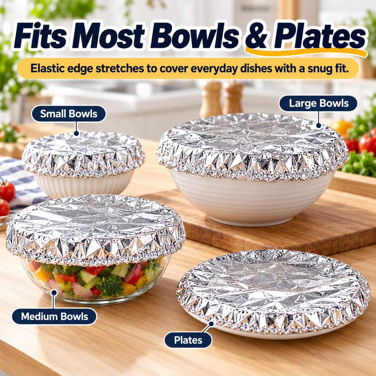 Aluminum Foil Heat-Retaining Food Covers – Stretch-Fit Bowl & Plate Covers for Everyday Meals, Parties & Picnics
