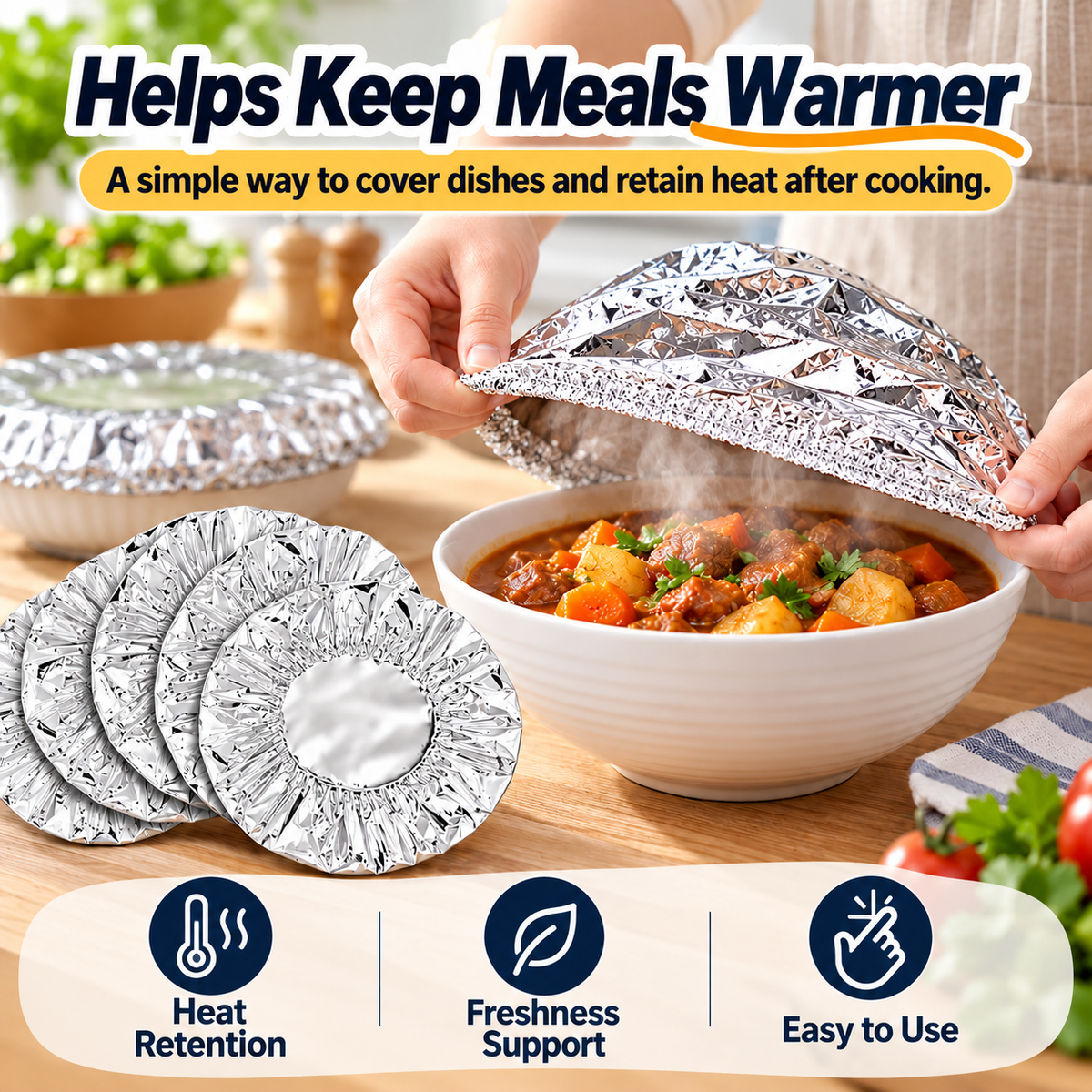Aluminum Foil Heat-Retaining Food Covers – Stretch-Fit Bowl & Plate Covers for Everyday Meals, Parties & Picnics