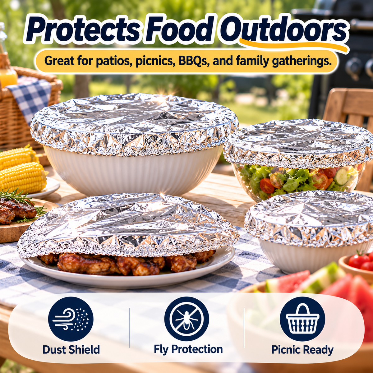 Aluminum Foil Heat-Retaining Food Covers – Stretch-Fit Bowl & Plate Covers for Everyday Meals, Parties & Picnics