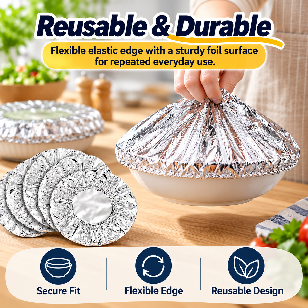 Aluminum Foil Heat-Retaining Food Covers – Stretch-Fit Bowl & Plate Covers for Everyday Meals, Parties & Picnics