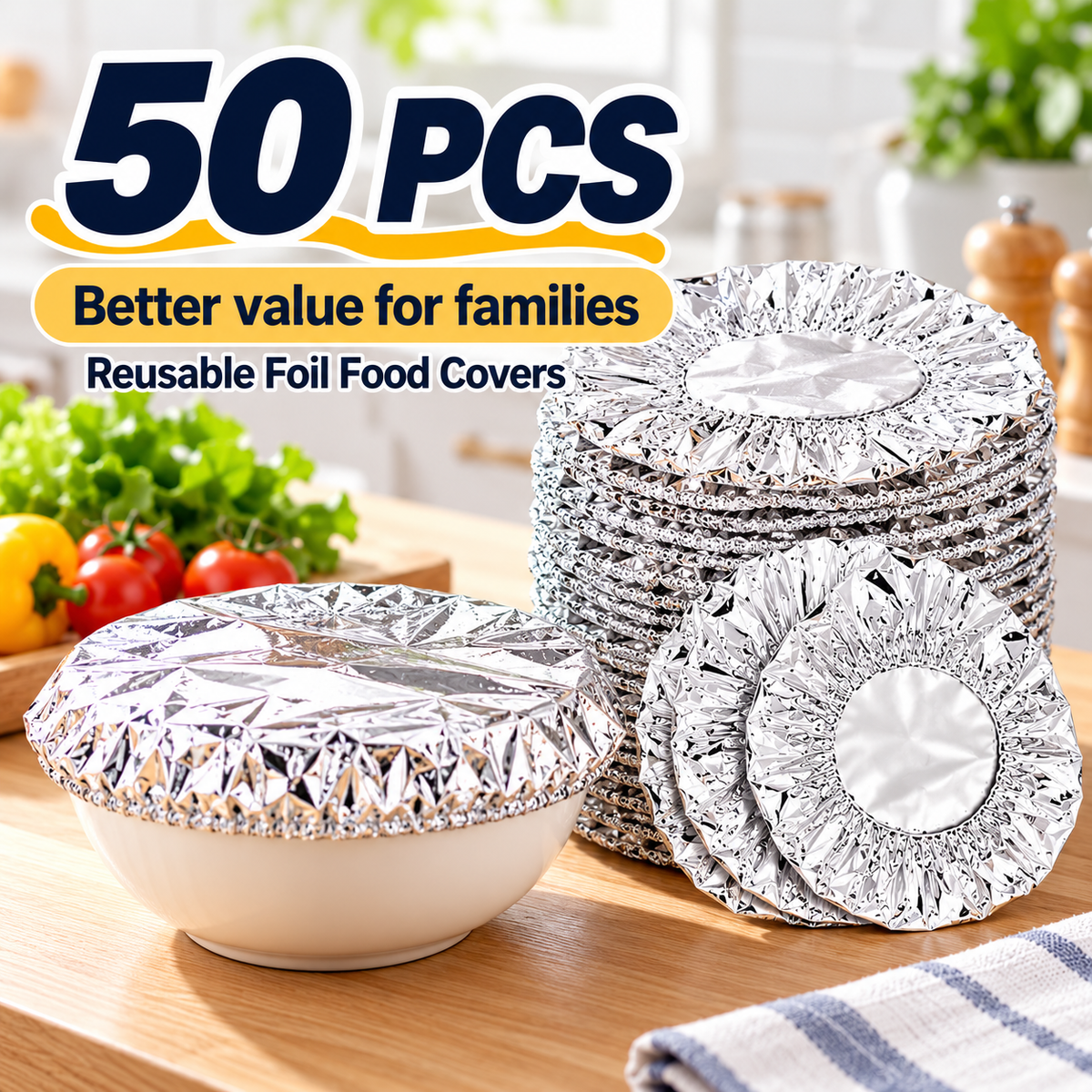 Aluminum Foil Heat-Retaining Food Covers – Stretch-Fit Bowl & Plate Covers for Everyday Meals, Parties & Picnics
