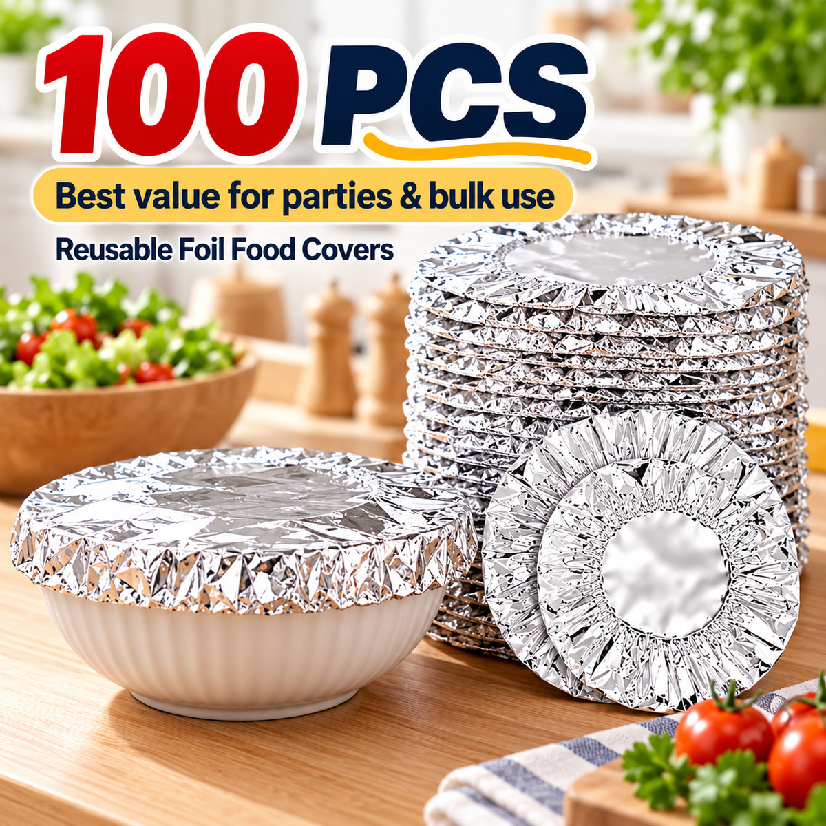 Aluminum Foil Heat-Retaining Food Covers – Stretch-Fit Bowl & Plate Covers for Everyday Meals, Parties & Picnics