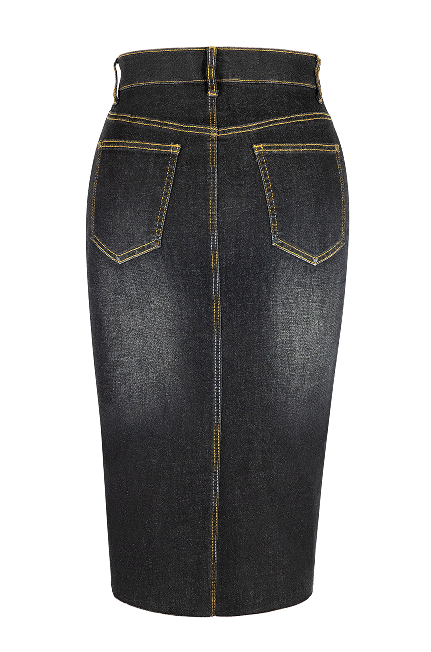 Madison Wiggle Skirt (Black Denim)