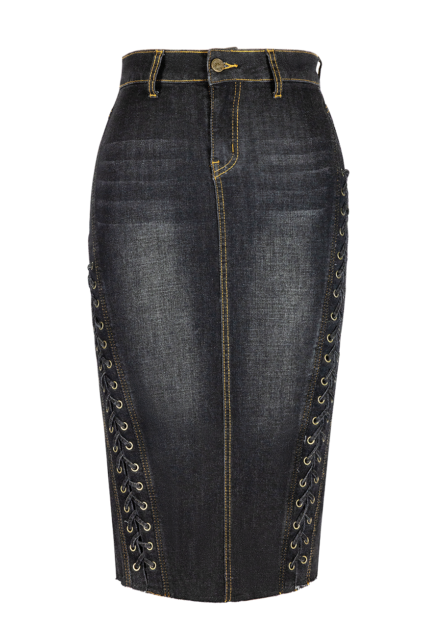 Madison Wiggle Skirt (Black Denim)