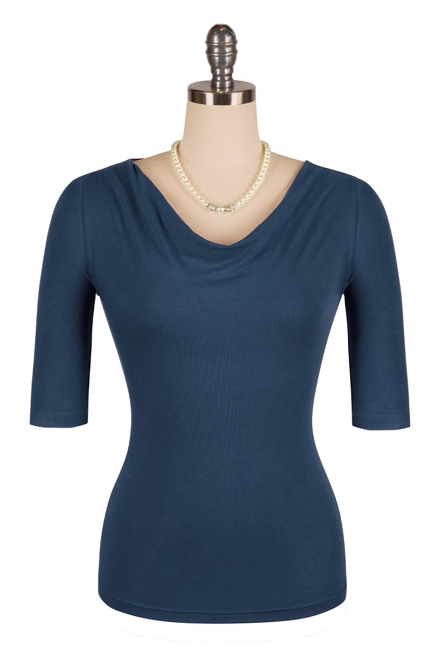 Manhattan Follies Cowl Neck Jersey Top (Navy)