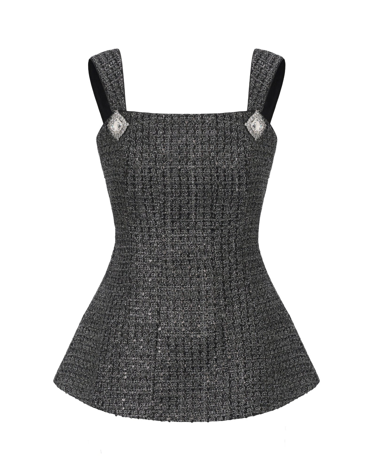 Annabella Textured Woven Black & Silver Bow Top