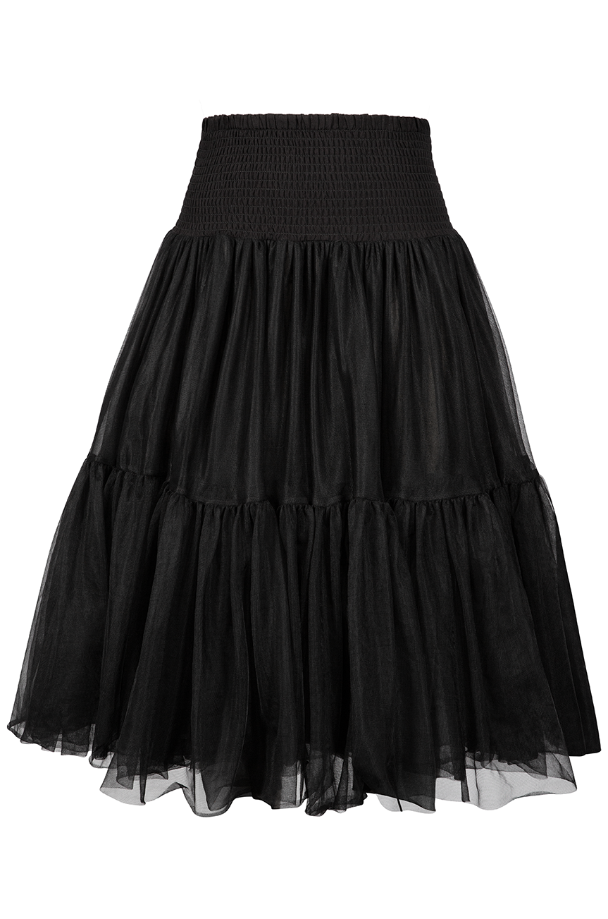 Tea Length Shirred Petticoat (Black)