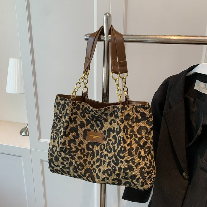 All-match Leopard Print One-shoulder Underarm Women's Bag Sense Large Capacity Totes 🇨🇳