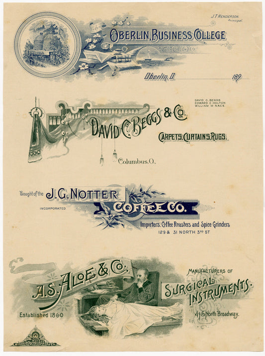 Antique 1890's LETTERHEAD PRINTING SAMPLE, Surgical Instruments, Advertising