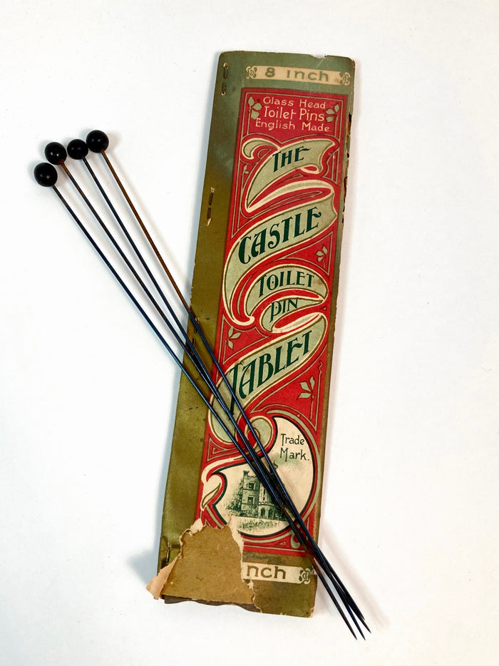 Antique 1900's CASTLE TOILET PIN TABLET, Edwardian Hat Pins, Vintage Fashion