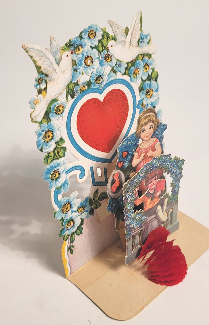 Antique 1920's "A Token of Love" Die-Cut VALENTINE'S DAY CARD, Pop-Out Doily
