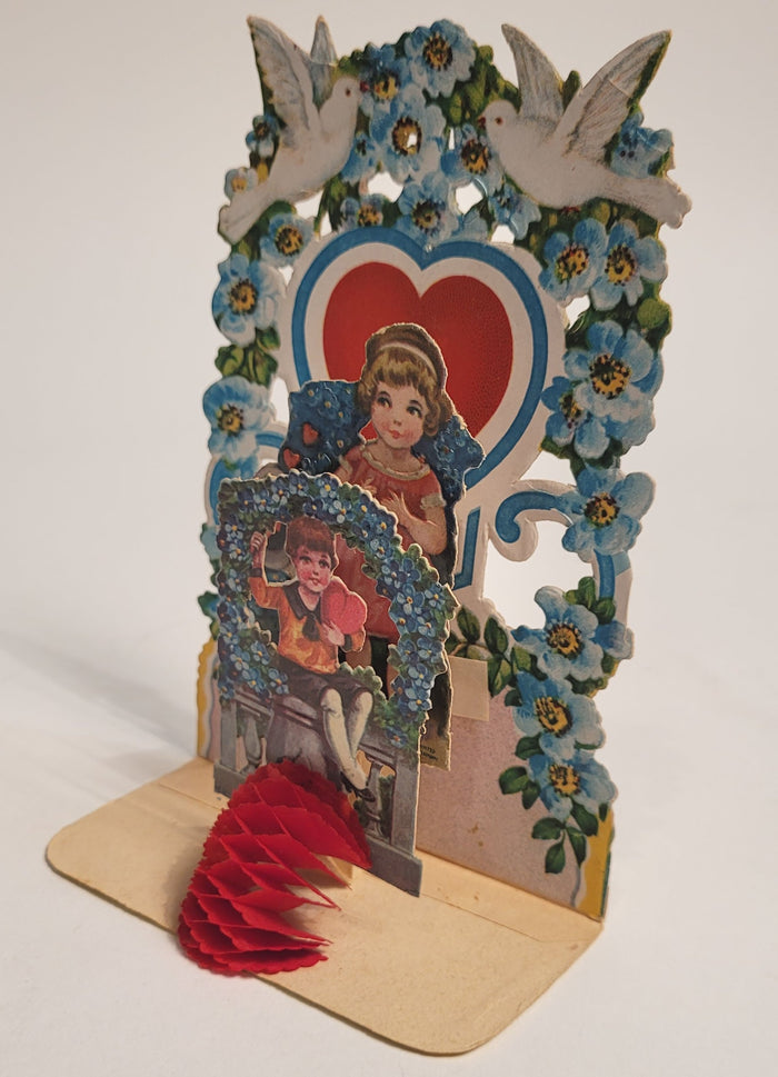 Antique 1920's "A Token of Love" Die-Cut VALENTINE'S DAY CARD, Pop-Out Doily
