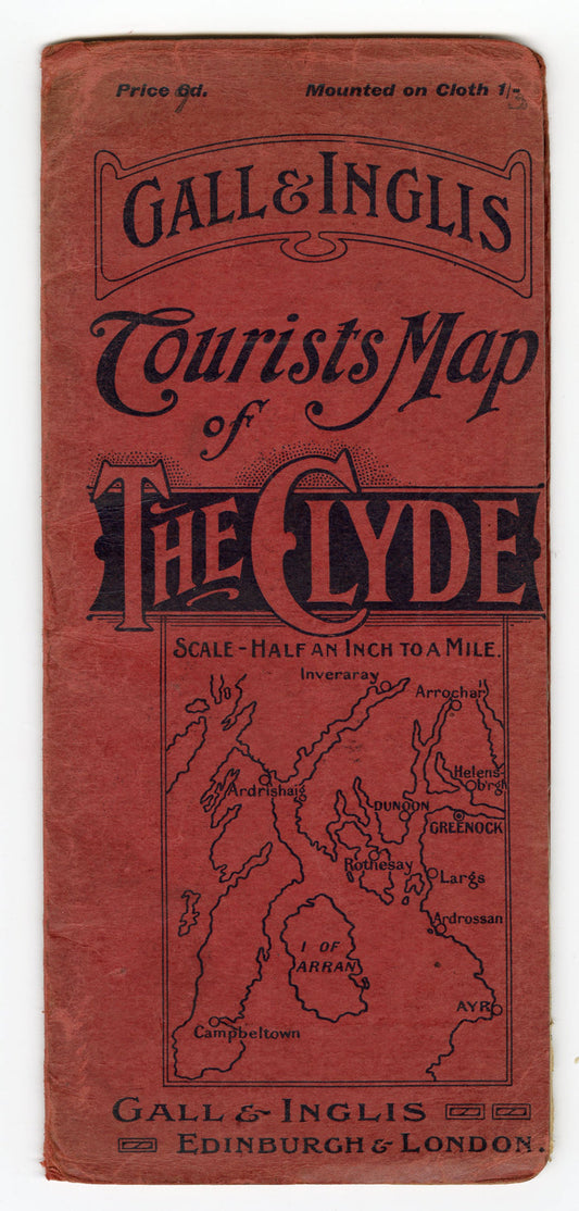 Antique 1920s Gall & Ingalis Tourists Map of The Clyde, Scotland, United Kingdom