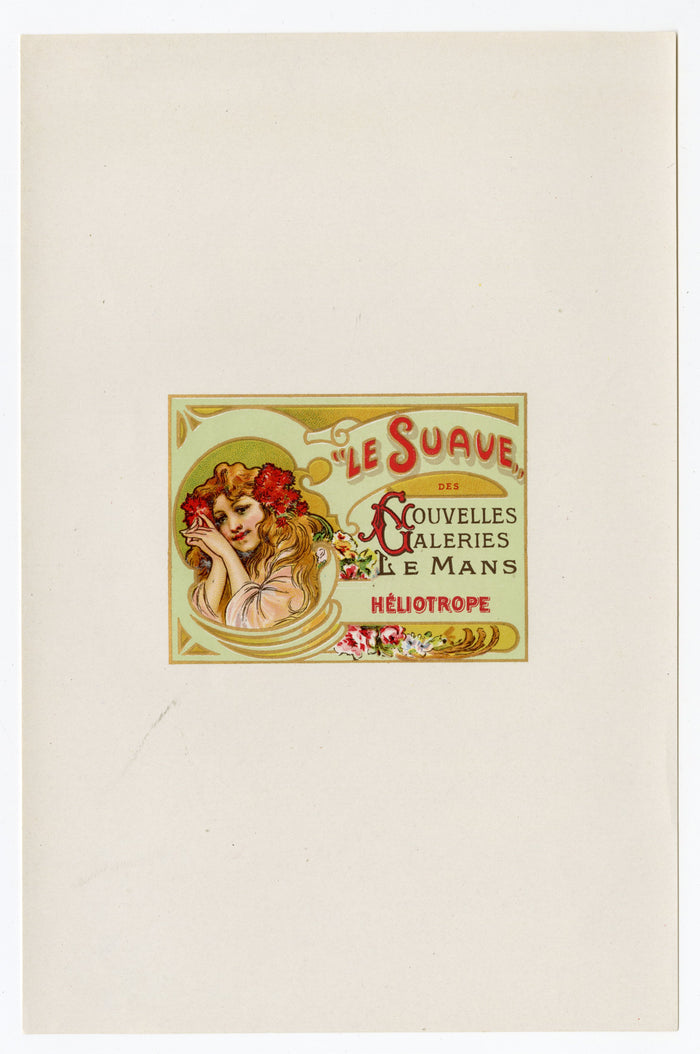 Antique, Unused, French Art Nouveau LE SUAVE Soap Box Label, HELIOTROPE SET