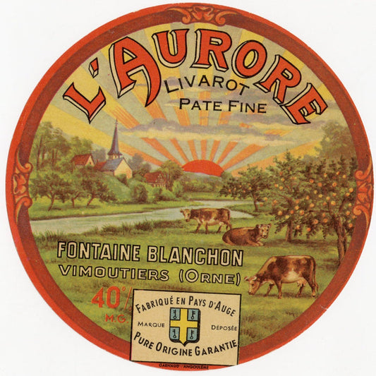 Antique, Unused, French L'Aurore Livarot Cheese Label, Dawn, Vimoutiers
