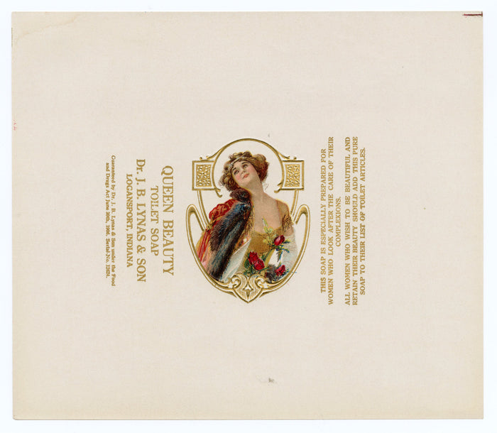 Antique, Unused QUEEN OF BEAUTY Toilet Soap Label, Design C || J.B. Lynas & Son