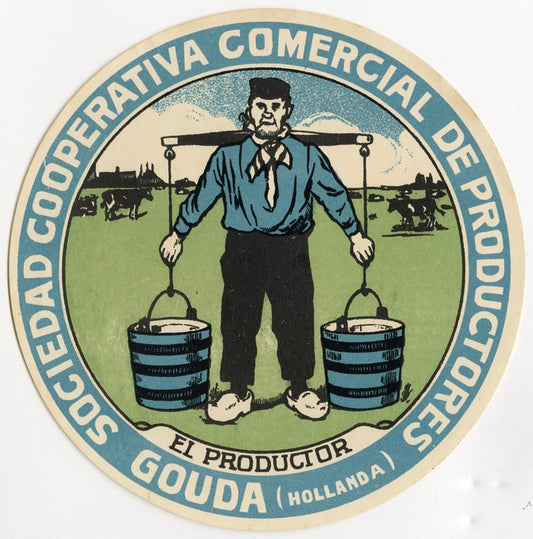 Antique, Unused, Spanish El Productor Gouda Cheese Label, Holland