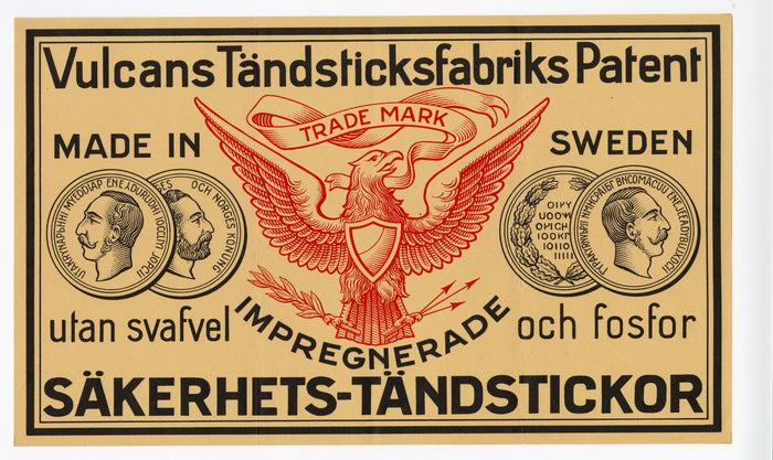 Antique, Unused, Swedish Matchbox Crate Label, Eagle - TheBoxSF