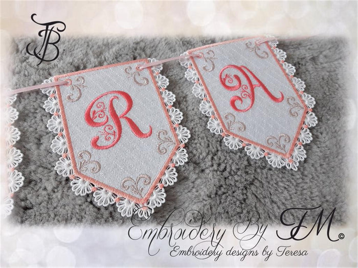 Banner - combination of felt and lace and alphabet/5x7 hoop