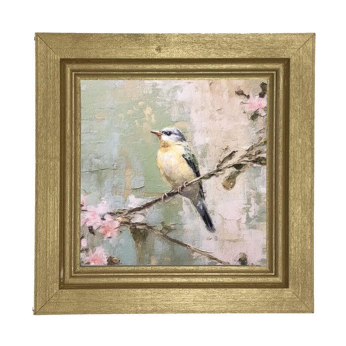 Bird sitting on cherry blossom branch - Framed art