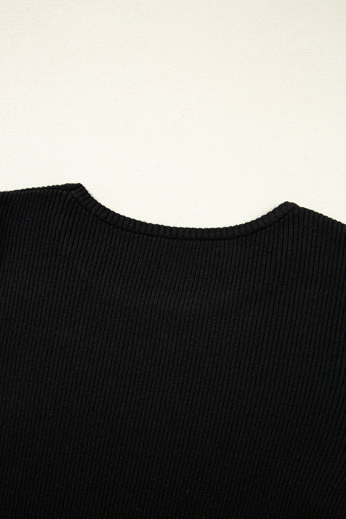 Black Ribbed Knit Cold Shoulder Sweater 🇺🇸